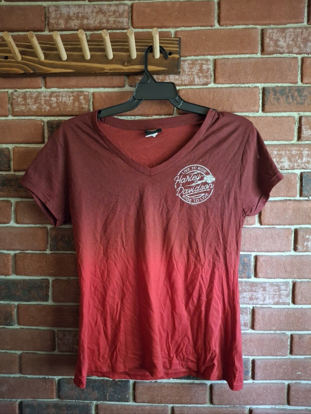 Harley-Davidson Women's Burgundy to Red Ombre V-Neck Tee